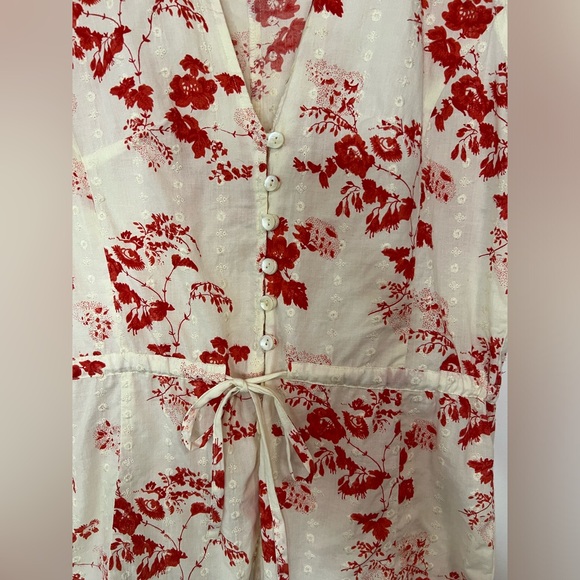 Mavi red & cream floral print, cap sleeve top, red embroidery scalloped hems - Picture 7 of 7